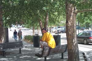 a bench in downtown Estes Park