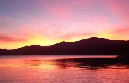 sunset over Shasta Lake